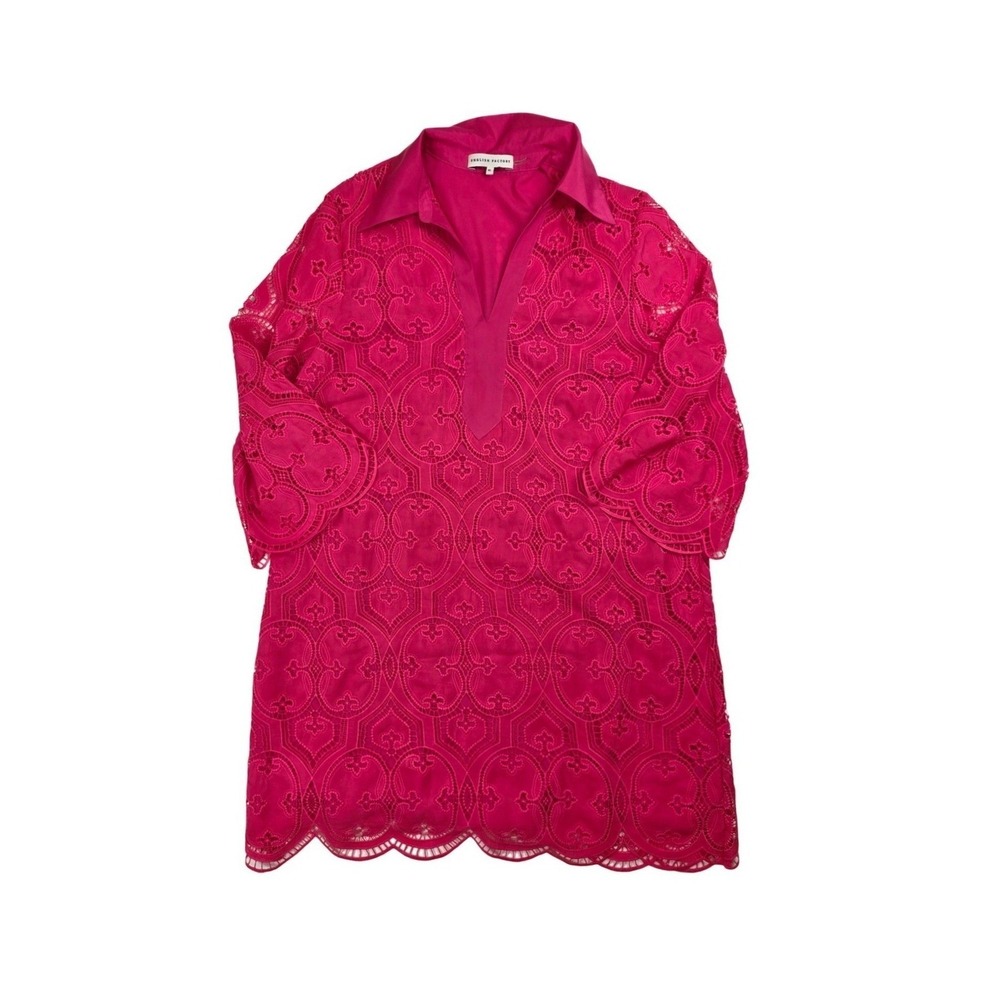 Anthropologie English Factory Pink Eyelet Embroidered V Neck Minidress Womens XL